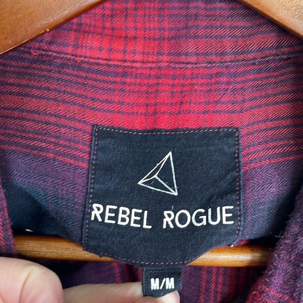 REBEL ROGUE Plaid Brushed Cotton Button Up Shirt Magenta Purple Black Size M - Picture 8 of 13